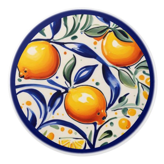 Citroenmotief Mediterraan Italiaans Citrusfruit Keramische Knop (Voorkant)