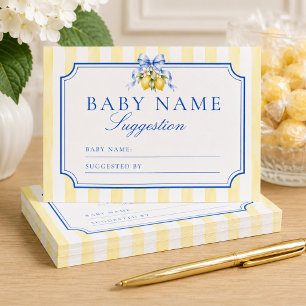 Citroenneutrale babyshower naam suggestiekaart informatiekaartje