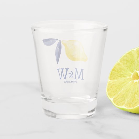 Citroenpaar Initialen Monogram Datum Shot Glas (Achterkant)