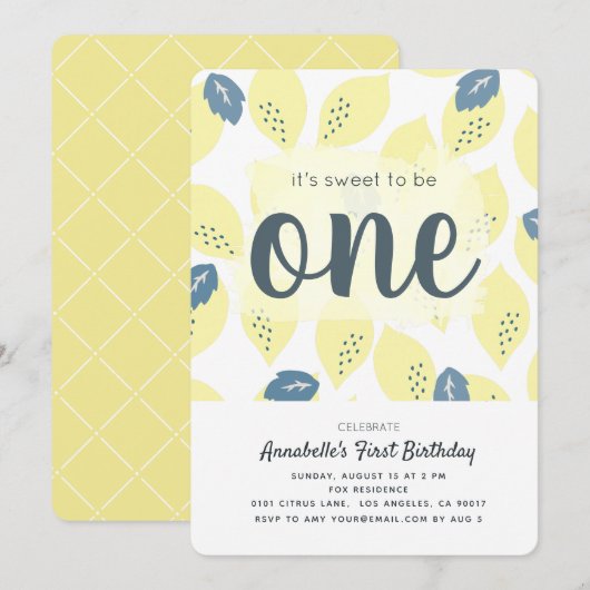 Citroenpatroon 1e verjaardag Uitnodiging (Voorkant / Achterkant)