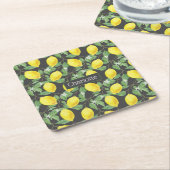 Citroenpatroon aangepaste naam geel grijs kartonnen onderzetters (Schuin)