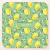 Citroenpatroon aangepaste naam geel groen kartonnen onderzetters (Voorkant)