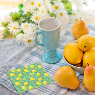 Citroenpatroon aangepaste naam geel groen kartonnen onderzetters