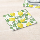 Citroenpatroon aangepaste naam geel kartonnen onderzetters (Schuin)