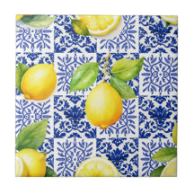 Citroenpatroon Blauw Wit Mediterraan Citrus