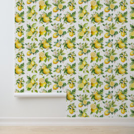 Citroenpatroon, citroenbloemen, bladeren, citrus behang