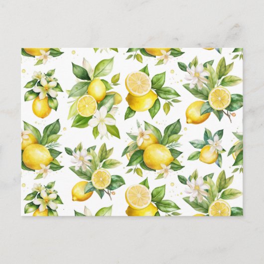 Citroenpatroon, citroenbloemen, bladeren, citrus briefkaart (Voorkant)