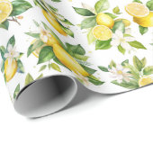 Citroenpatroon, citroenbloemen, bladeren, citrus cadeaupapier (Rol Hoek)