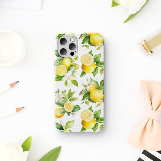 Citroenpatroon, citroenbloemen, bladeren, citrus Case-Mate iPhone case
