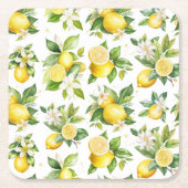 Citroenpatroon, citroenbloemen, bladeren, citrus kartonnen onderzetters (Voorkant)