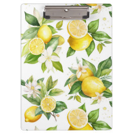 Citroenpatroon, citroenbloemen, bladeren, citrus klembord