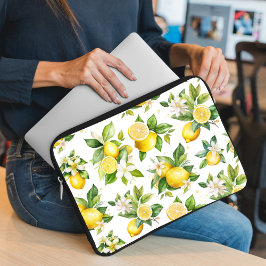 Citroenpatroon, citroenbloemen, bladeren, citrus laptop sleeve