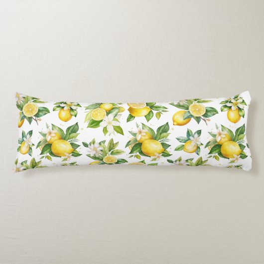 Citroenpatroon, citroenbloemen, bladeren, citrus lichaamskussen (Voorkant)