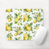 Citroenpatroon, citroenbloemen, bladeren, citrus muismat (Met muis)