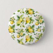 Citroenpatroon, citroenbloemen, bladeren, citrus ronde button 5,7 cm (Voorkant)