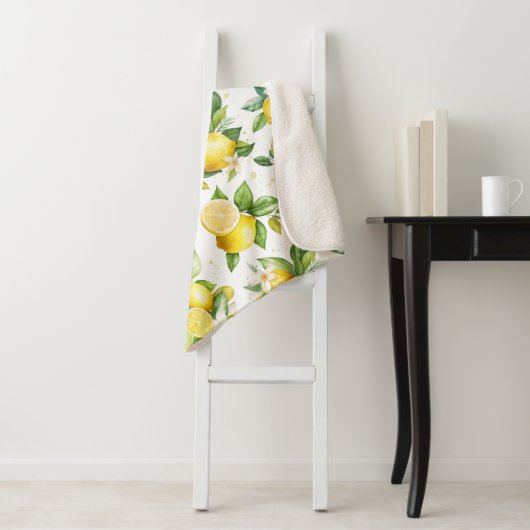 Citroenpatroon, citroenbloemen, bladeren, citrus sherpa deken (In situ)