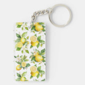 Citroenpatroon, citroenbloemen, bladeren, citrus sleutelhanger (achterkant)
