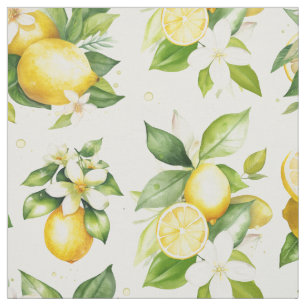 Citroenpatroon, citroenbloemen, bladeren, citrus stof