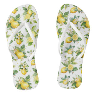 Citroenpatroon, citroenbloemen, bladeren, citrus teenslippers