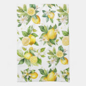 Citroenpatroon, citroenbloemen, bladeren, citrus theedoek (Verticaal)