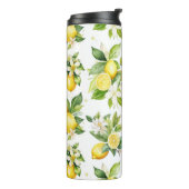 Citroenpatroon, citroenbloemen, bladeren, citrus thermosbeker (Gedraaid links)