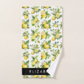 Citroenpatroon, citroenbloemen, bladeren, Jouw naa Bad Handdoek (Handdoek)