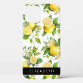 Citroenpatroon, citroenbloemen, bladeren, Jouw naa Case-Mate iPhone Case (Achterkant)