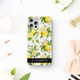 Citroenpatroon, citroenbloemen, bladeren, Jouw naa Case-Mate iPhone Case