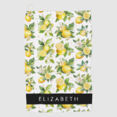 Citroenpatroon, citroenbloemen, bladeren, Jouw naa Golfhanddoek (Voorkant)