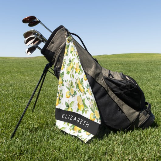 Citroenpatroon, citroenbloemen, bladeren, Jouw naa Golfhanddoek (Groen)