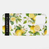 Citroenpatroon, citroenbloemen, bladeren, Jouw naa iPhone Hoesje (Achterkant horizontaal)