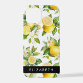 Citroenpatroon, citroenbloemen, bladeren, Jouw naa iPhone Hoesje (Achterkant)