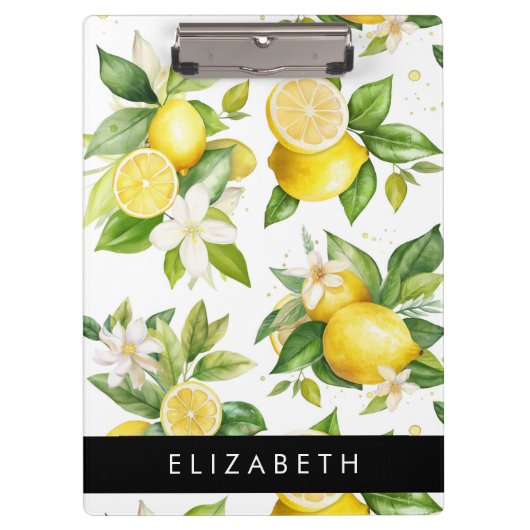 Citroenpatroon, citroenbloemen, bladeren, Jouw naa Klembord (Voorkant)