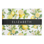 Citroenpatroon, citroenbloemen, bladeren, Jouw naa Kussensloop (Achterkant)