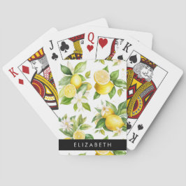 Citroenpatroon, citroenbloemen, bladeren, Jouw naa Pokerkaarten