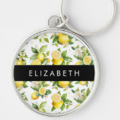 Citroenpatroon, citroenbloemen, bladeren, Jouw naa Sleutelhanger (Voorkant)