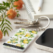 Citroenpatroon, citroenbloemen, bladeren, Jouw naa Sleutelhanger (Voorkant Rechts)