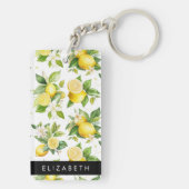 Citroenpatroon, citroenbloemen, bladeren, Jouw naa Sleutelhanger (achterkant)