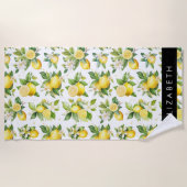 Citroenpatroon, citroenbloemen, bladeren, Jouw naa Strandlaken (Voorkant)