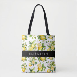 Citroenpatroon, citroenbloemen, bladeren, Jouw naa Tote Bag