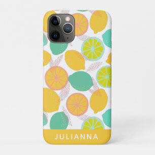 Citroenpatroon in turquoise geel gepersonaliseerd Case-Mate iPhone case
