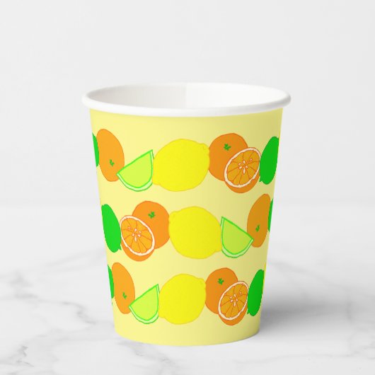 Citroenpatroon, Limoen en Sinaasappels kleurrijk C Papieren Bekers (Links)