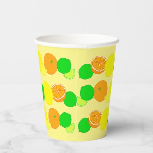 Citroenpatroon, Limoen en Sinaasappels kleurrijk C Papieren Bekers (Rechts)