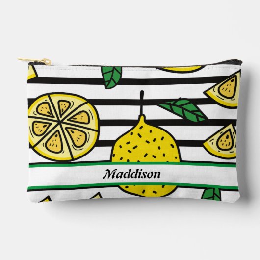 Citroenpatroon op zwart-wit gestreept etui (Voorkant)