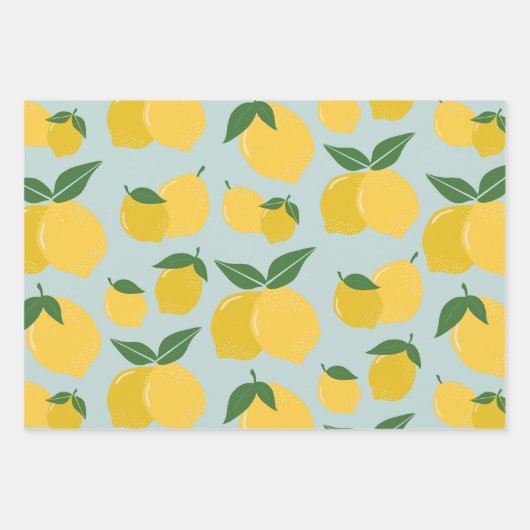 Citroenpatroon Retro Fruit geel op groen Inpakpapier Vel (Voorkant)