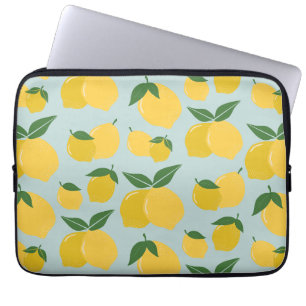 Citroenpatroon Retro Fruit geel op groen Laptop Sleeve