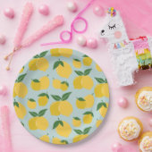 Citroenpatroon Retro Fruit geel op groen Papieren Bordje (Feest)