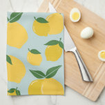 Citroenpatroon Retro Fruit geel op groen Theedoek<br><div class="desc">Retro Fruit Print - Citroenmotief - Geel op Groen.</div>