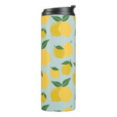 Citroenpatroon Retro Fruit geel op groen Thermosbeker (Gedraaid links)