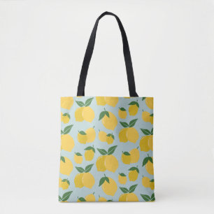 Citroenpatroon Retro Fruit geel op groen Tote Bag